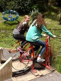 Girls on interactive water attraction (bikes)